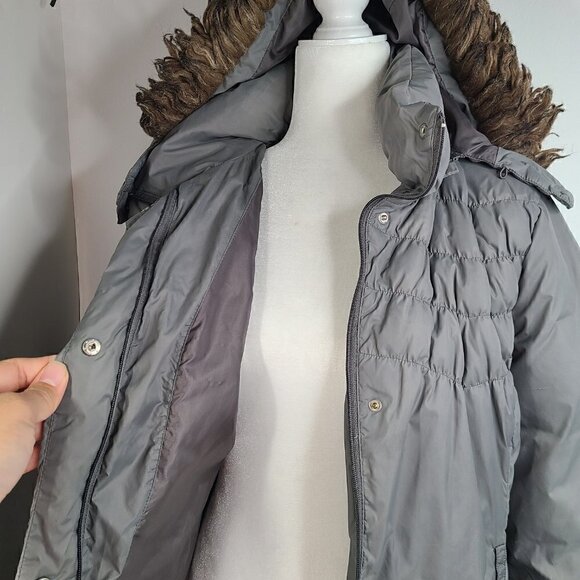 Nine West Army Olive Green Puffer Fur Detachable Hood Down Feather Parka Jacket - Picture 2 of 10